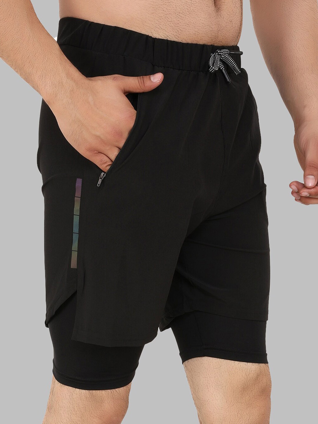 

NEVER LOSE Men Mid Rise Dry-Fit Running Shorts, Black