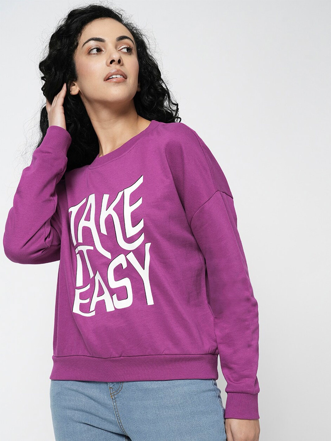 

Vero Moda Typography Printed Pure Cotton Long Sleeves Pullover, Purple