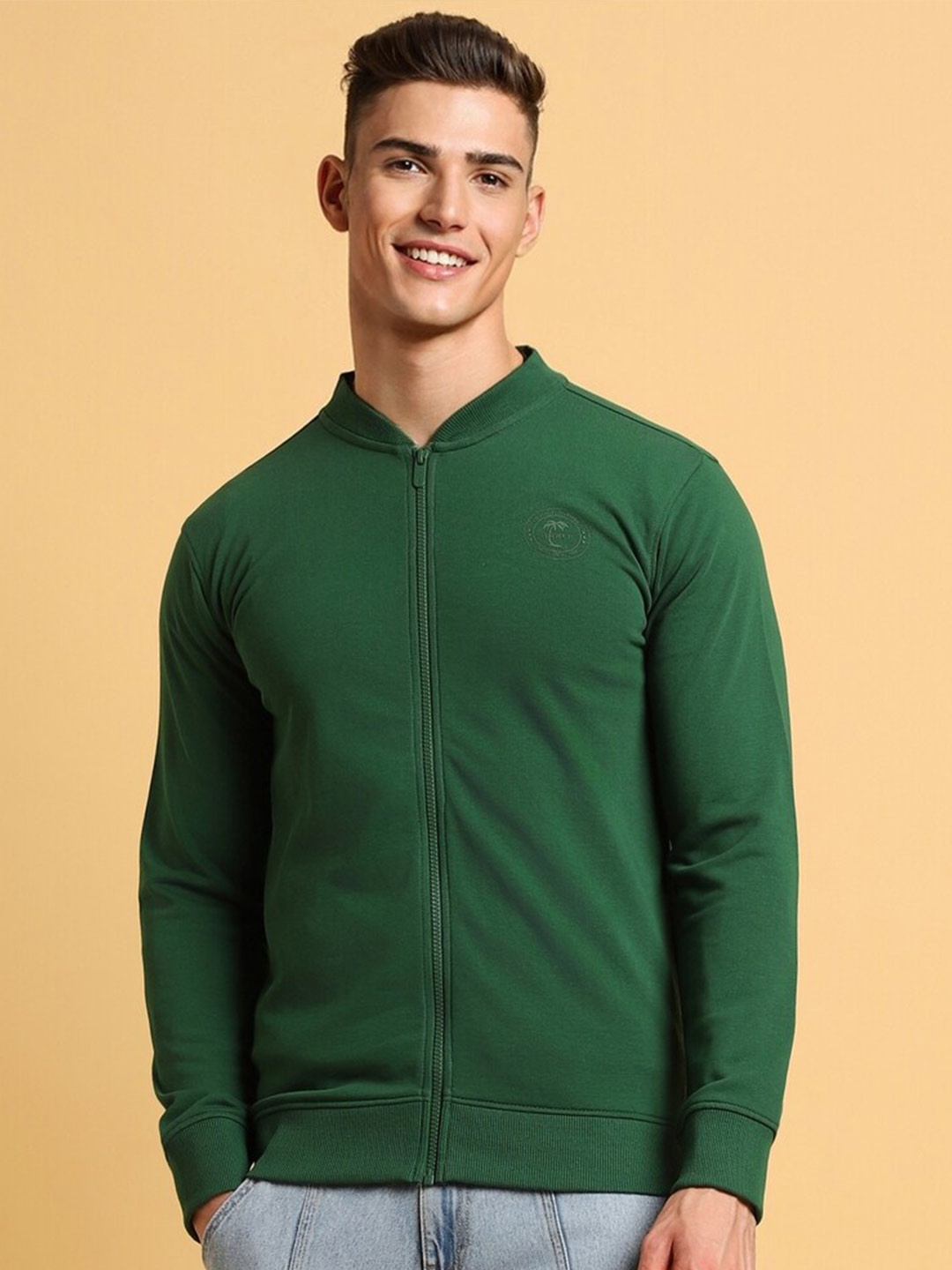 

FOREVER 21 Long Sleeves Front-Open Sweatshirt, Green
