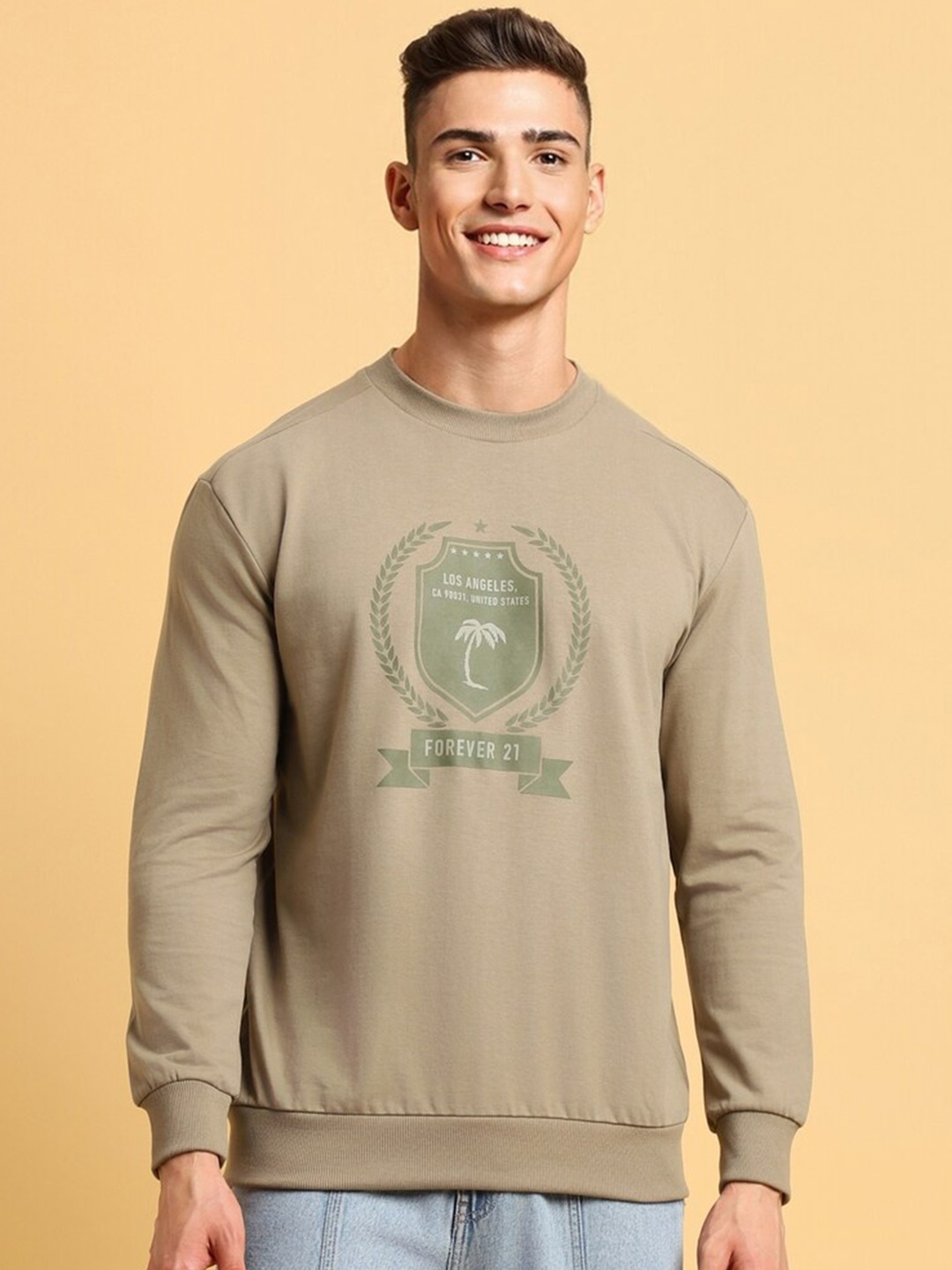 

FOREVER 21 Typography Printed Pullover Sweatshirt, Khaki