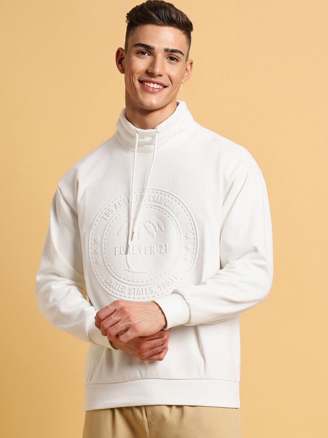 

FOREVER 21 Mock Collar Pullover Sweatshirt, White