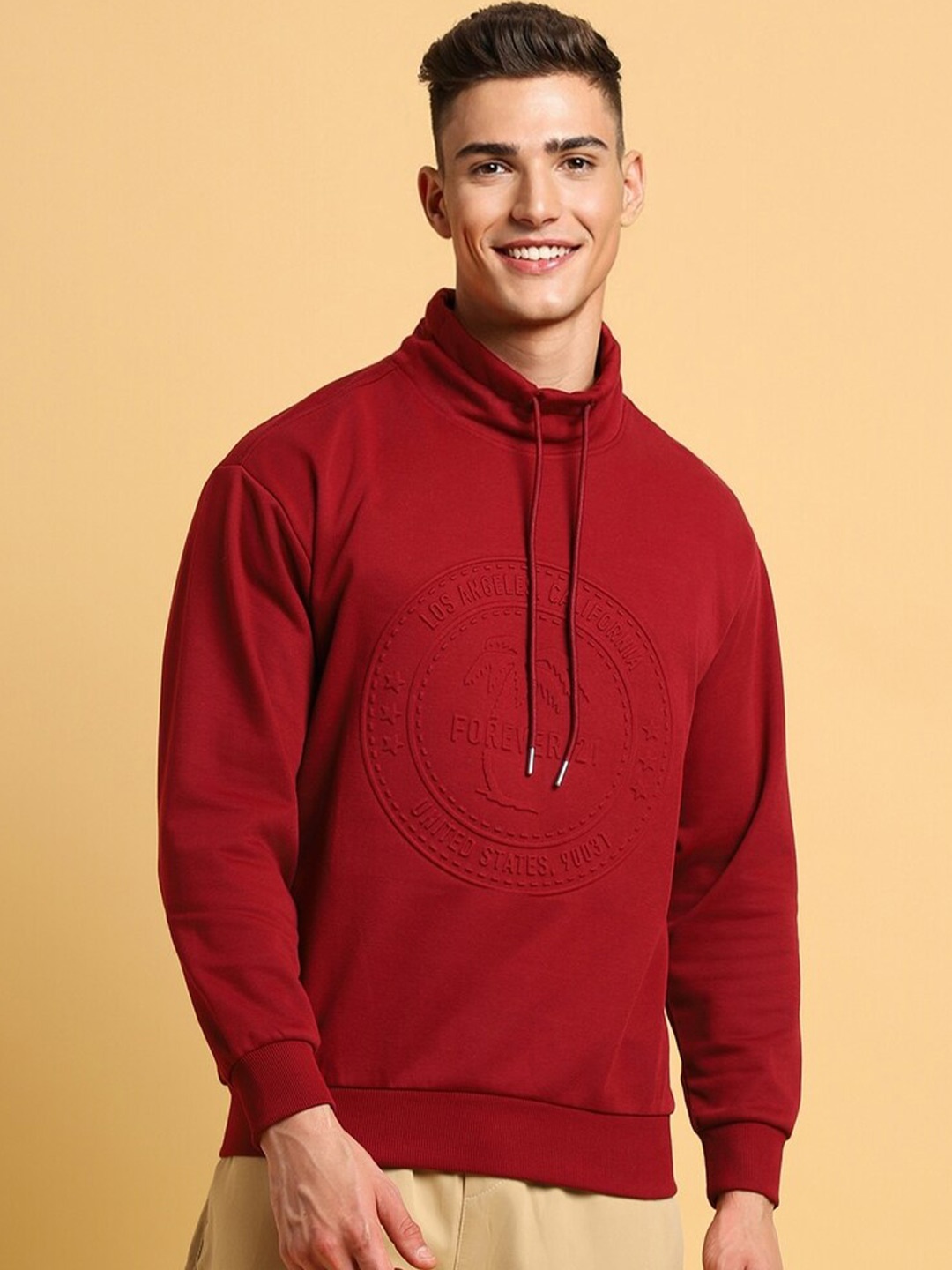 

FOREVER 21 High Neck Cotton Pullover, Red