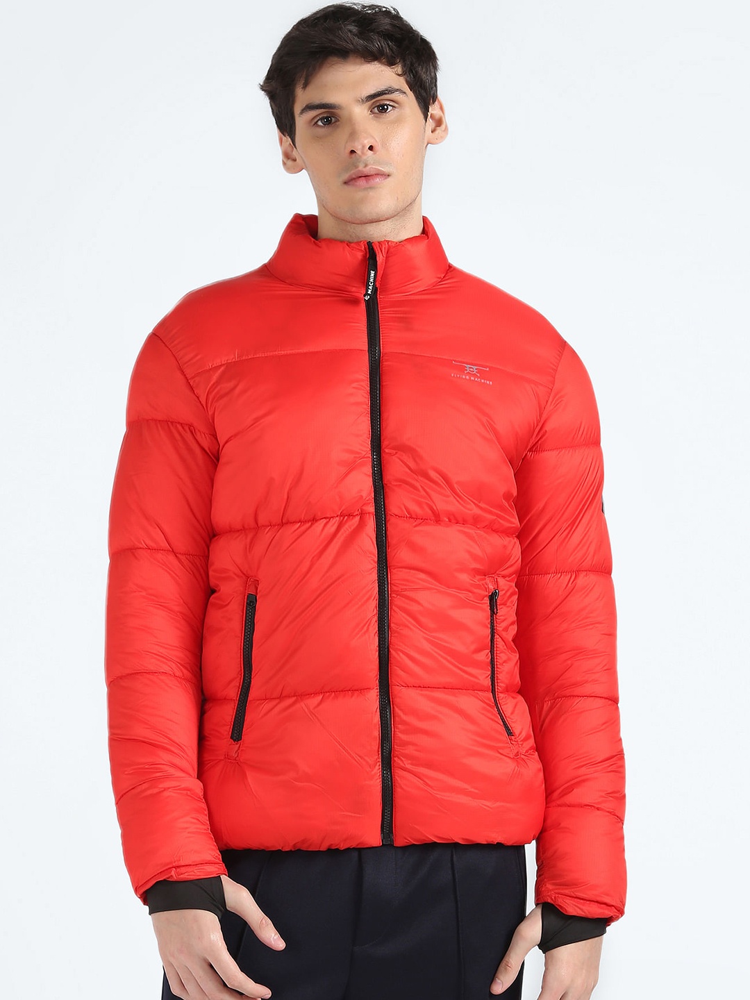 

Flying Machine Mock Collar Long Sleeves Padded Jacket, Red