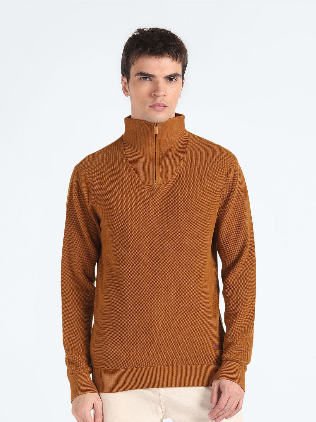 

Flying Machine Ribbed Turtle Neck Pure Cotton Pullover Sweater, Mustard