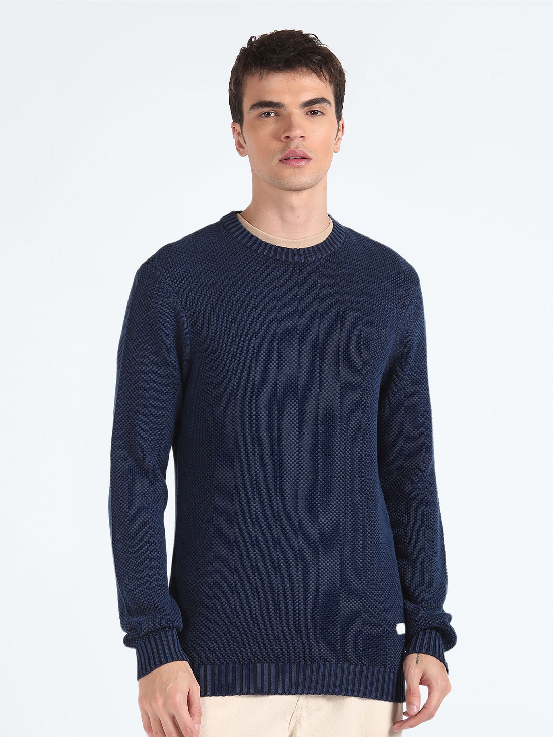 

Flying Machine Self Designed Round Neck Pure Cotton Pullover, Blue
