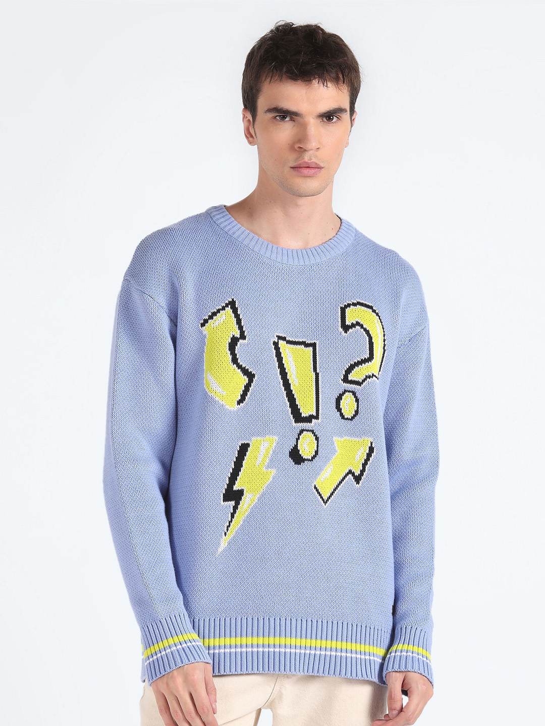

Flying Machine Graphic Printed Pure Cotton Pullover, Purple