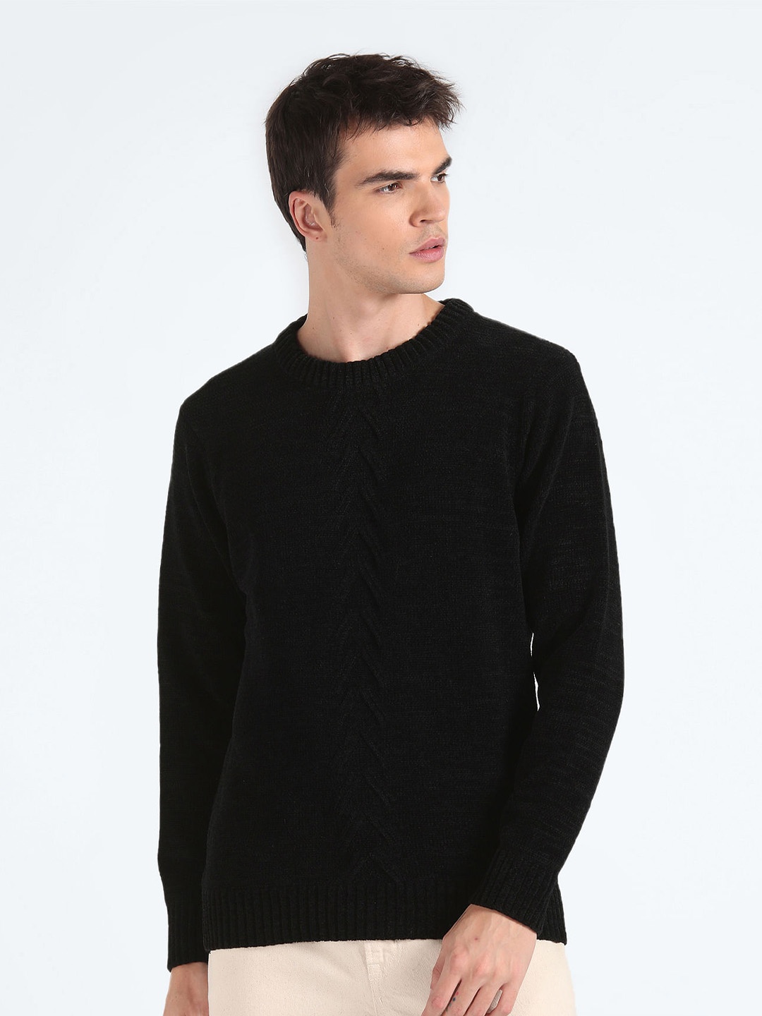 

Flying Machine Self Designed Round Neck Pullover, Black