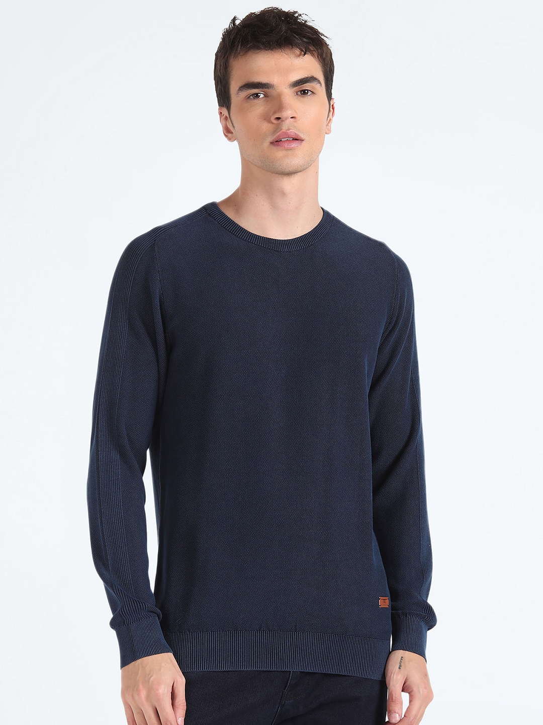 

Flying Machine Ribbed Pure Cotton Pullover Sweater, Blue