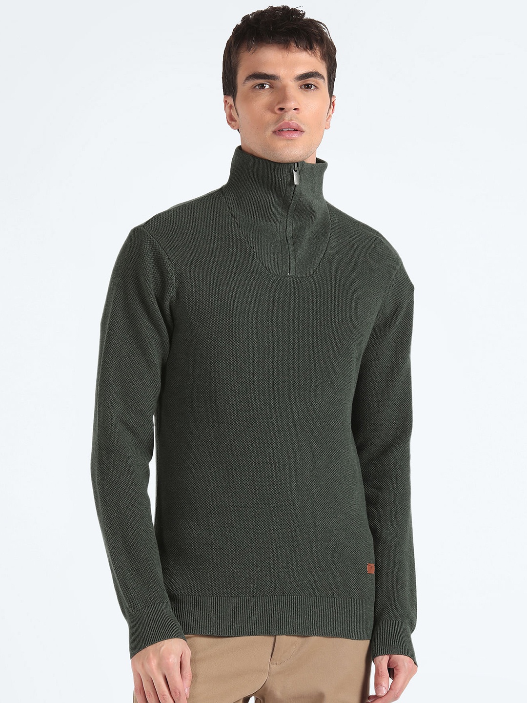 

Flying Machine Turtle Neck Pure Cotton Pullover, Green