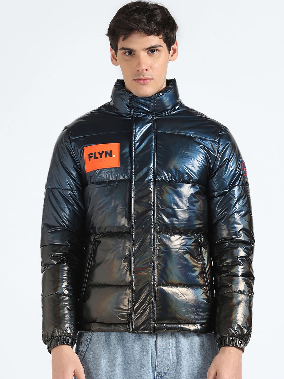 

Flying Machine Stand Collar Long Sleeves Puffer Jacket, Black
