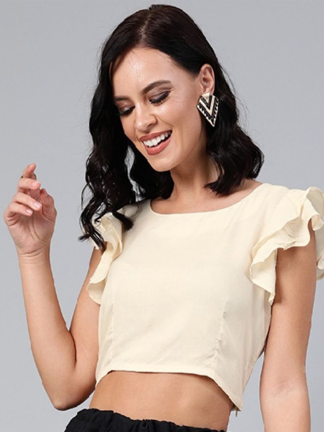 

Geroo Jaipur Round Neck Crop Top, White