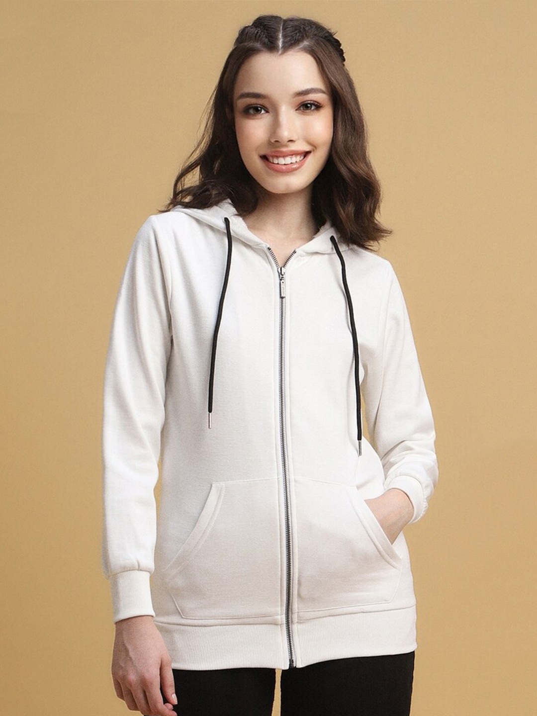 

FOREVER 21 Hooded Front-Open Sweatshirt, White