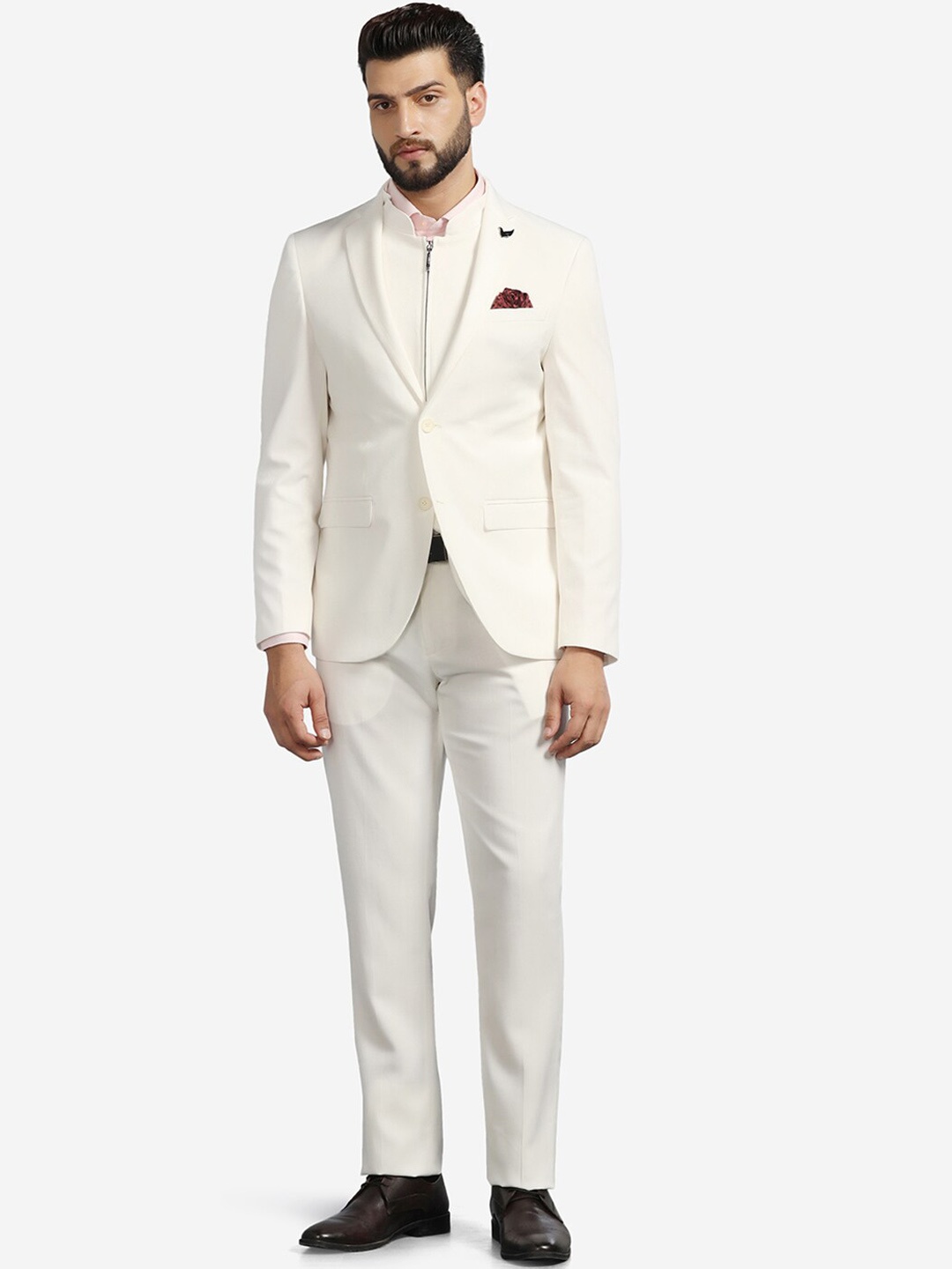 

Blackberrys Slim-Fit Single Breasted 3-Piece Formal Suits, Off white
