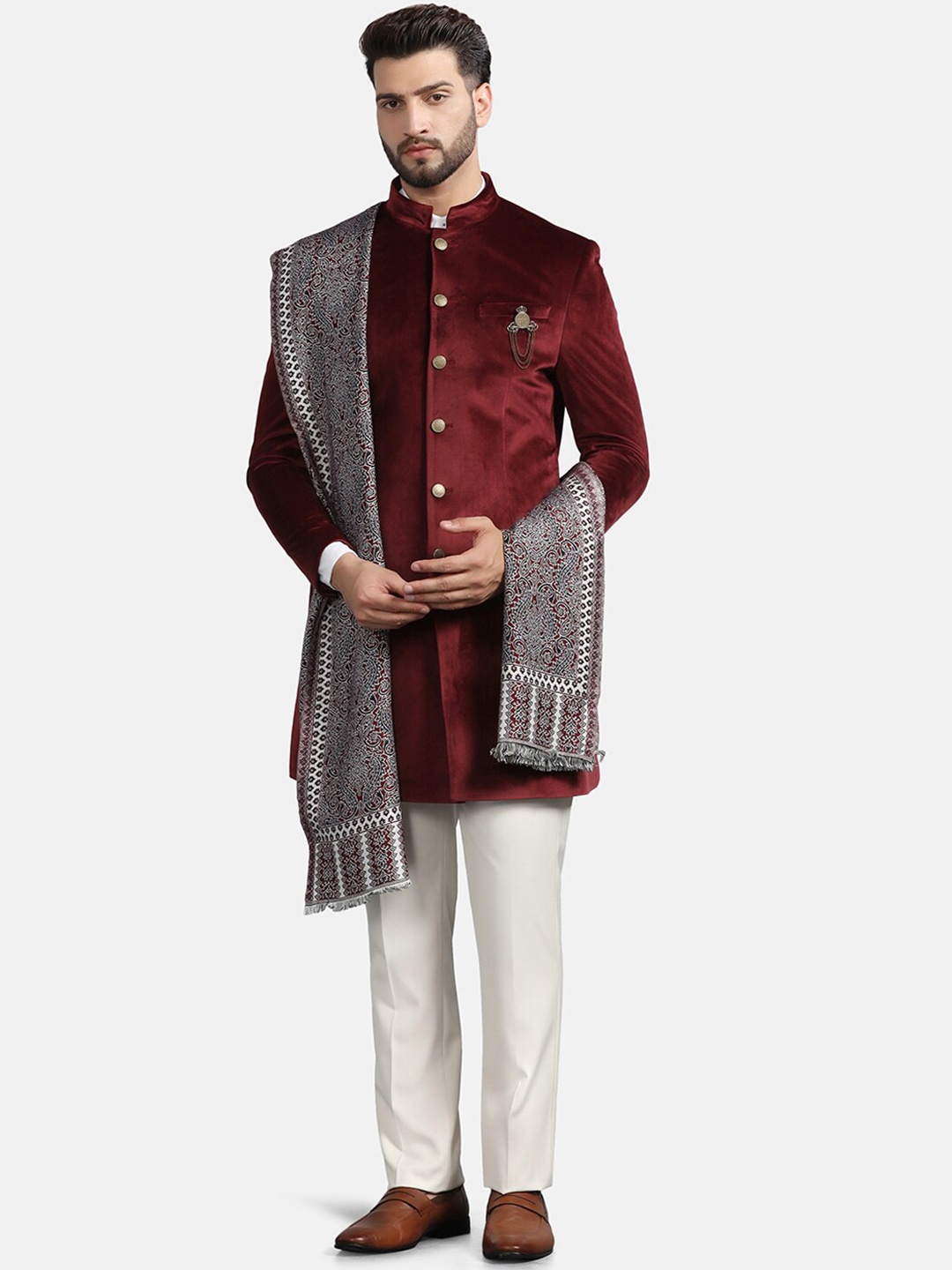 

Blackberrys Solid Slim-Fit Sherwani, Maroon