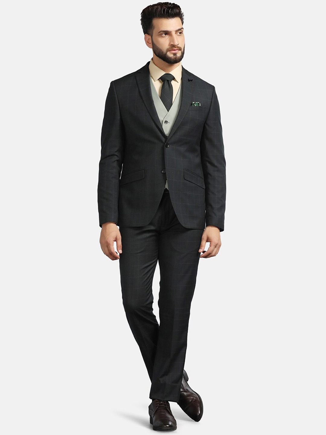 

Blackberrys Checked Cotton Slim-Fit Four-Piece Formal Suit, Olive