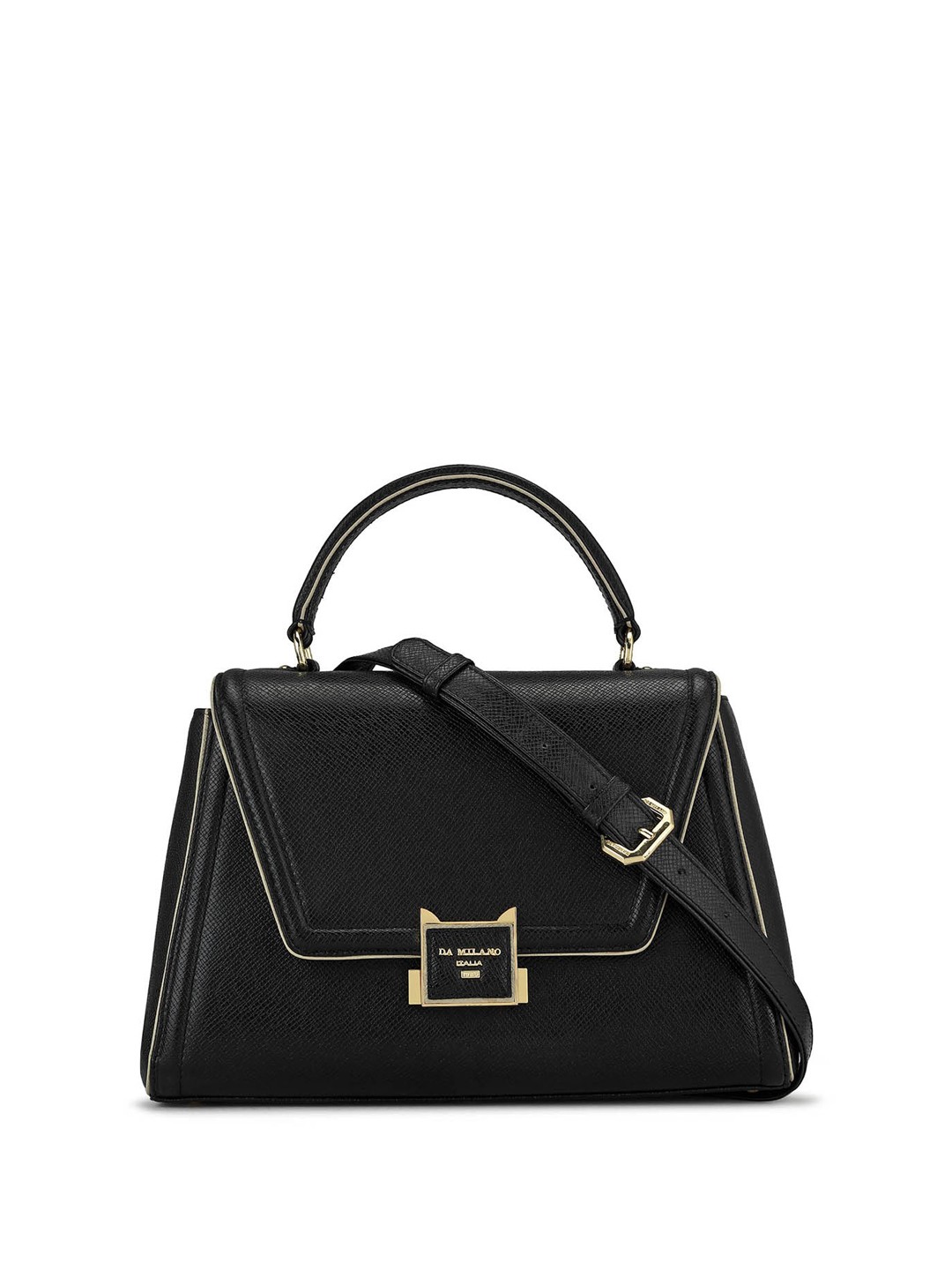 

Da Milano Textured Structured Leather Handheld Bag, Black
