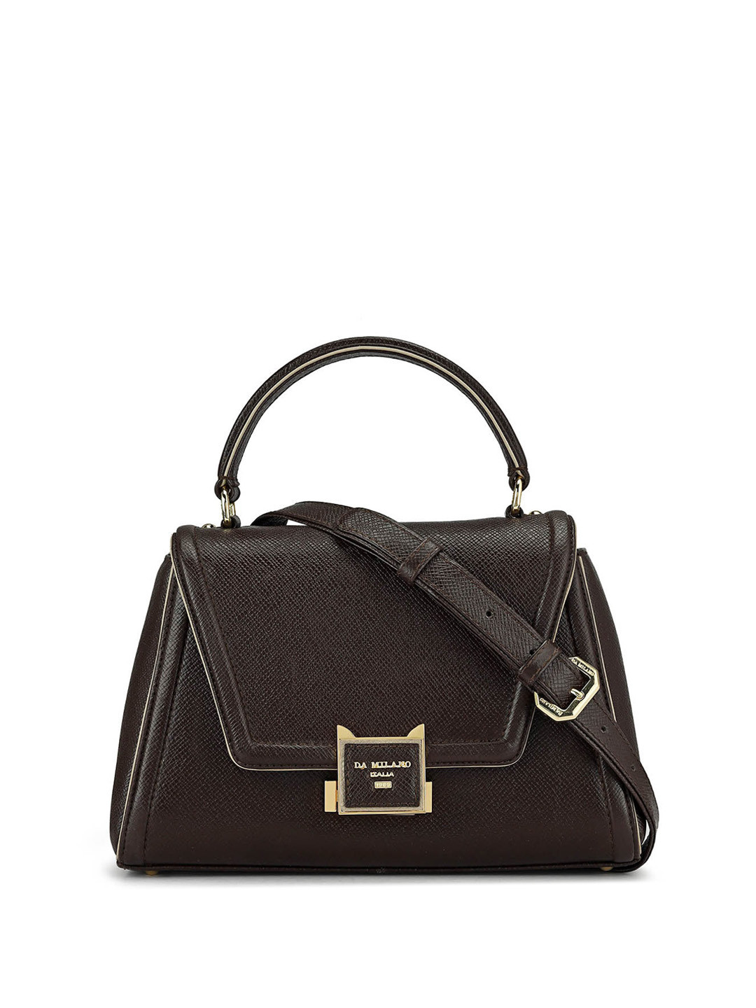 

Da Milano Textured Structured Leather Handheld Bag, Brown
