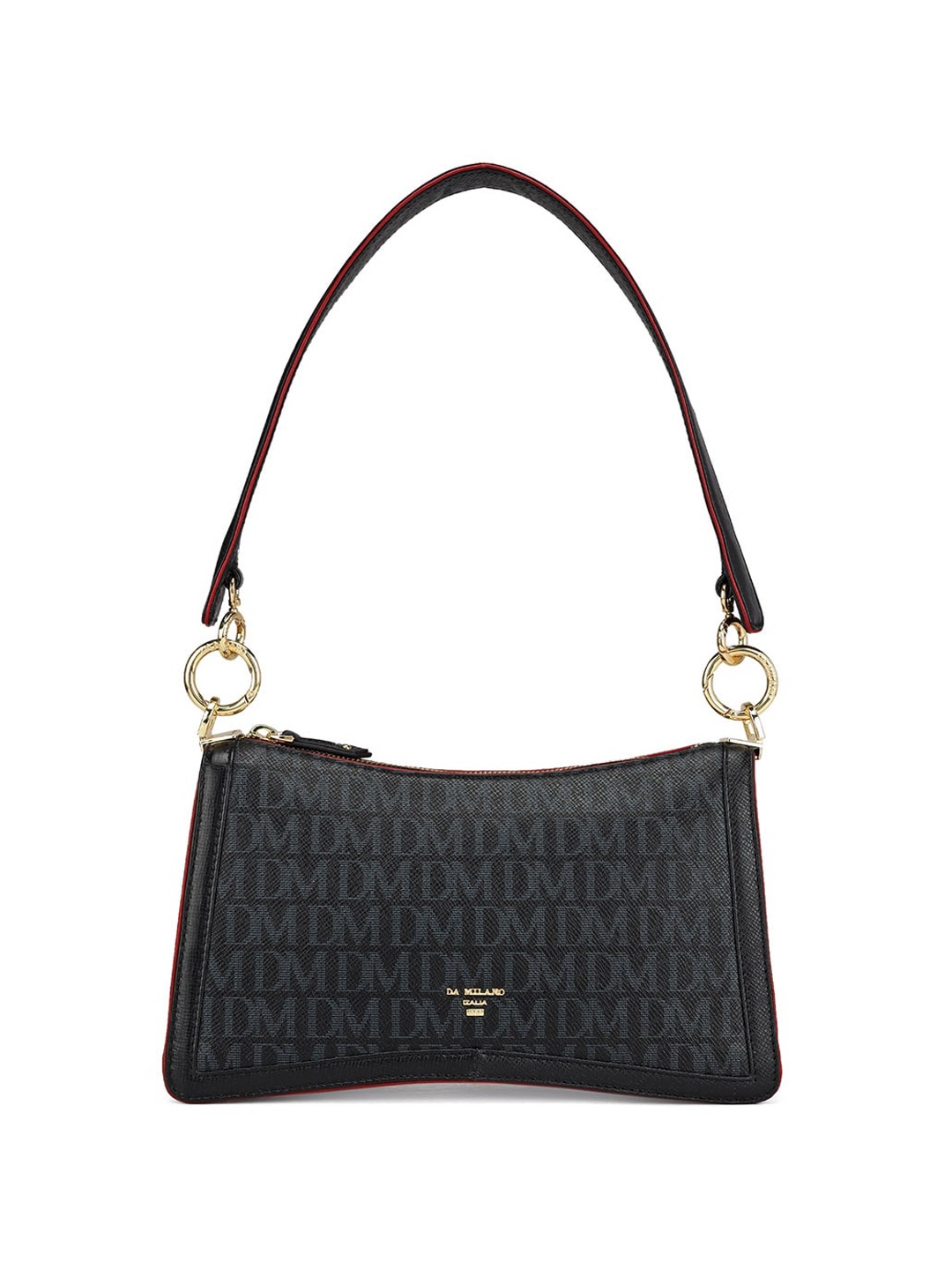 

Da Milano Typographic Printed Structured Leather Handheld Bag, Black