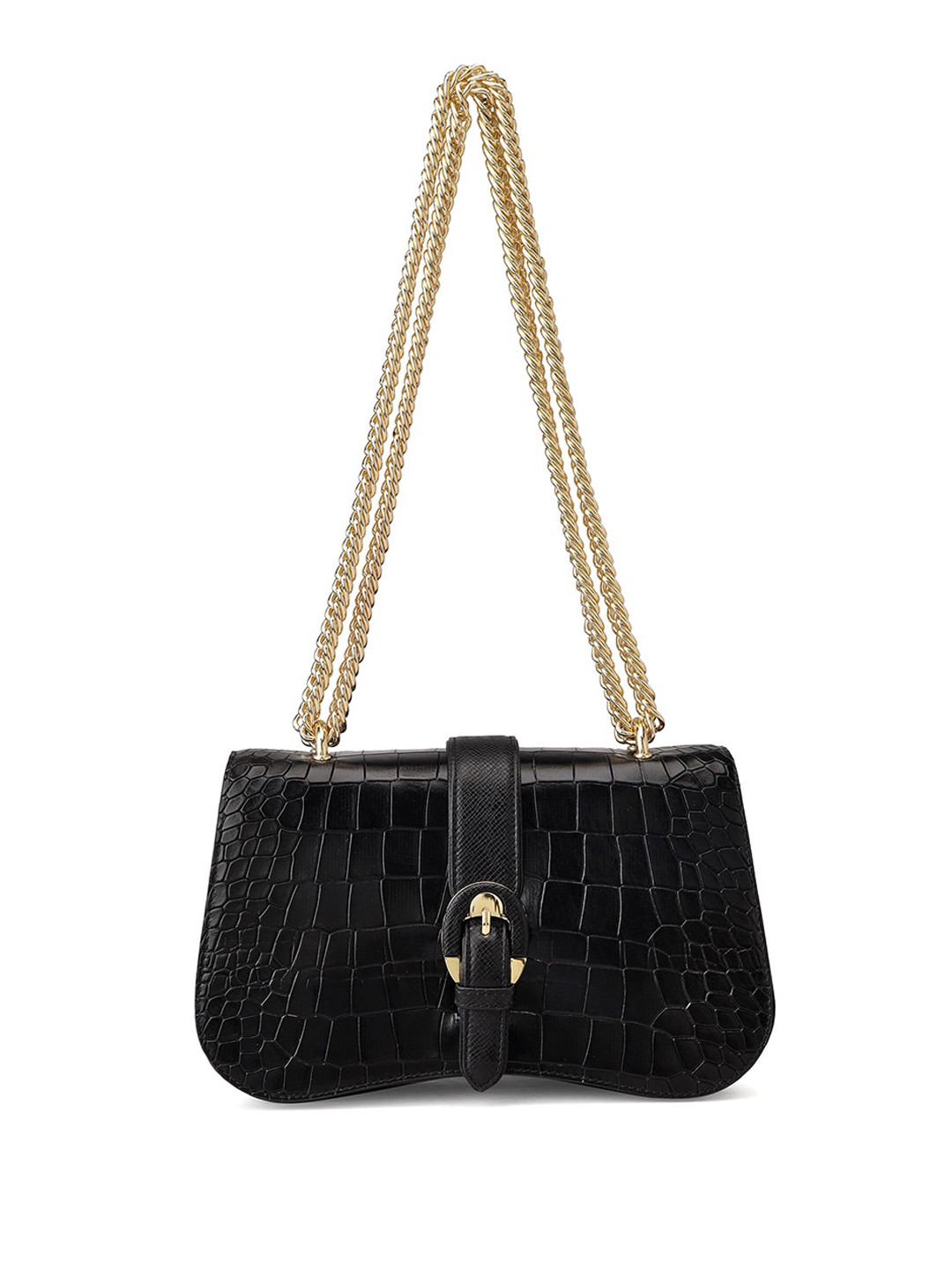 

Da Milano Textured Structured Leather Shoulder Bag, Black