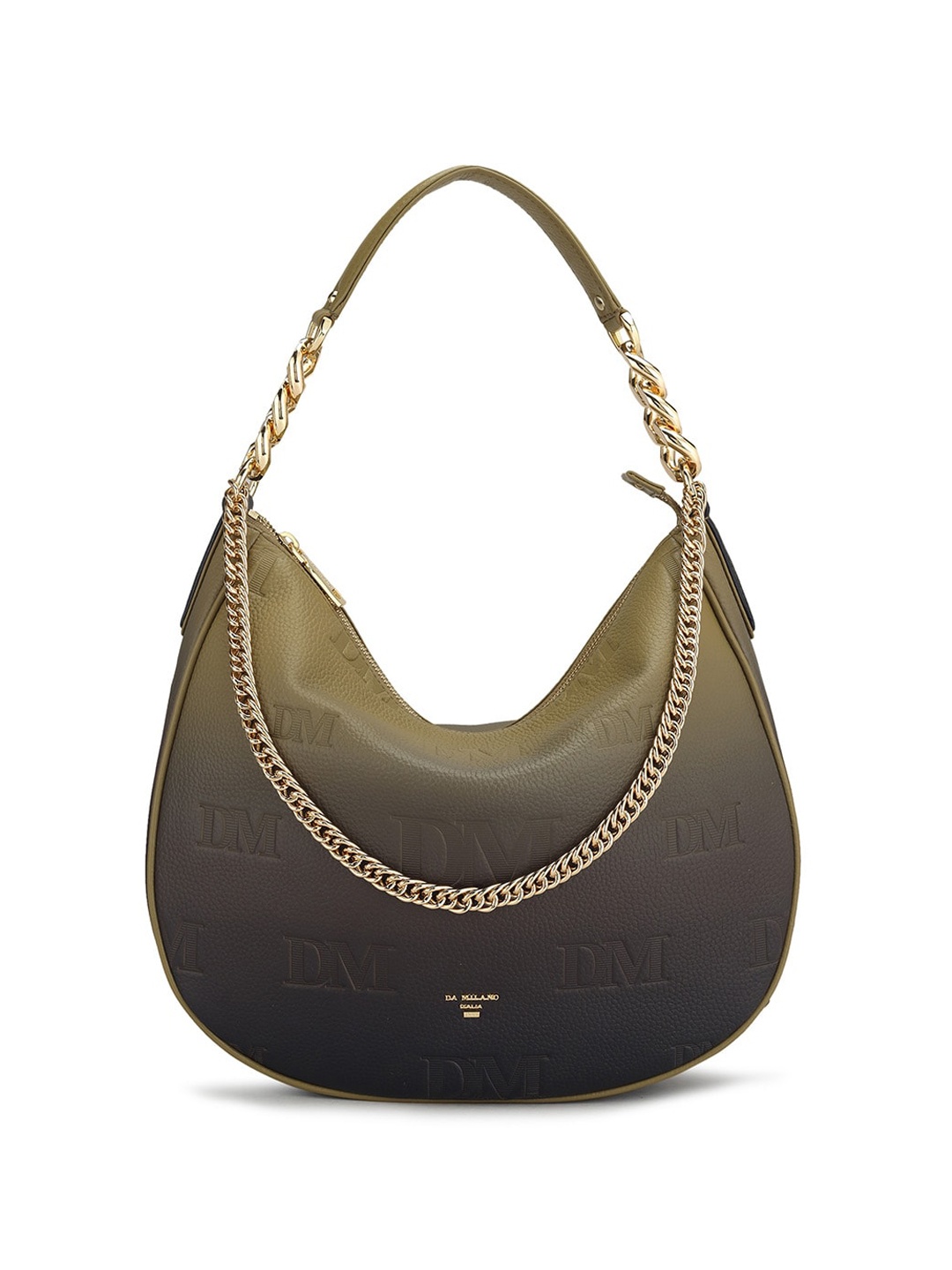 

Da Milano Typography Textured Leather hobo Bag, Green