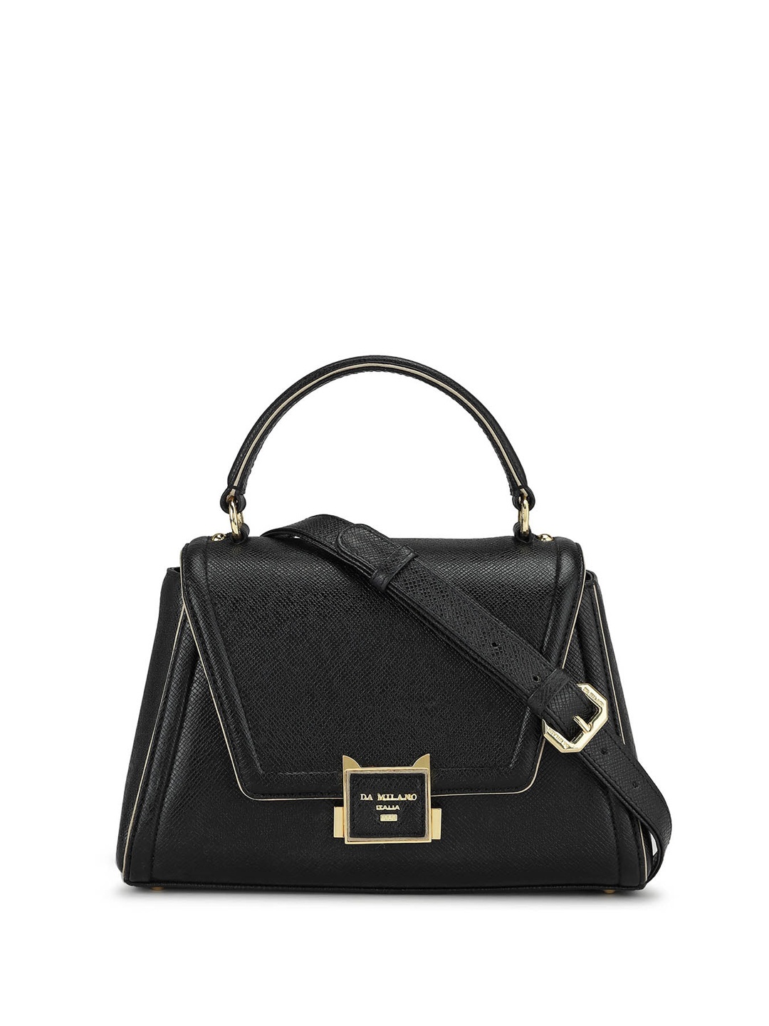 

Da Milano Textured Structured Leather Handheld Bag, Black