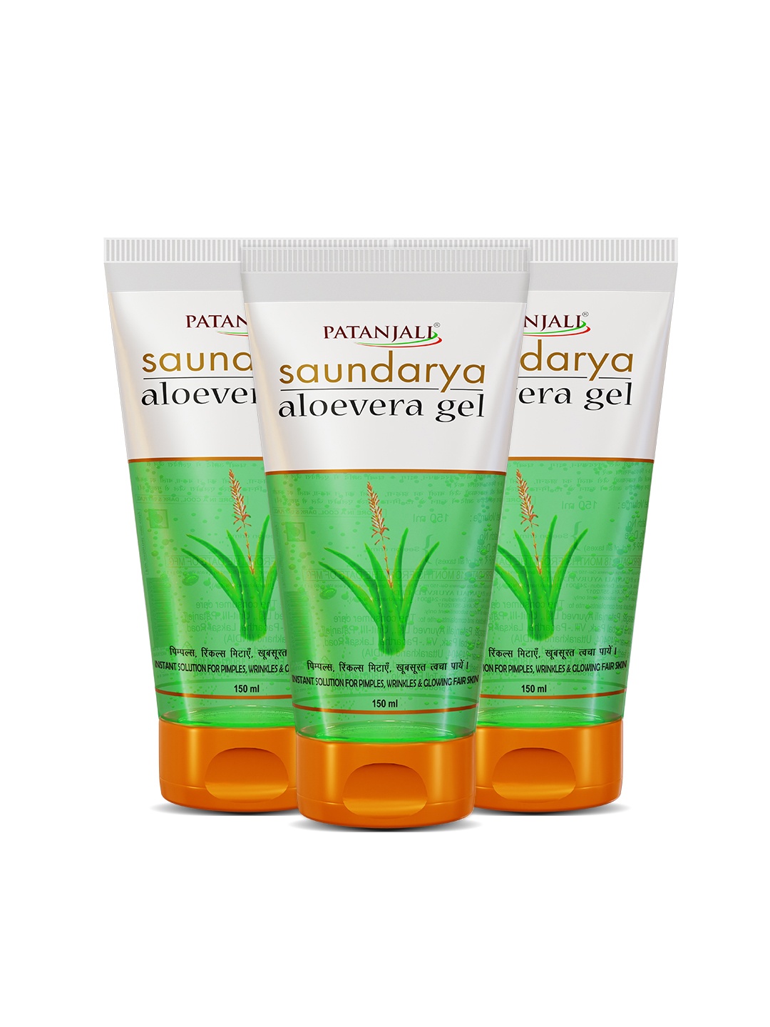 

Patanjali Set of 3 Saundarya Aloe Vera Gel for Pimples & Wrinkles - 150 ml Each, Green