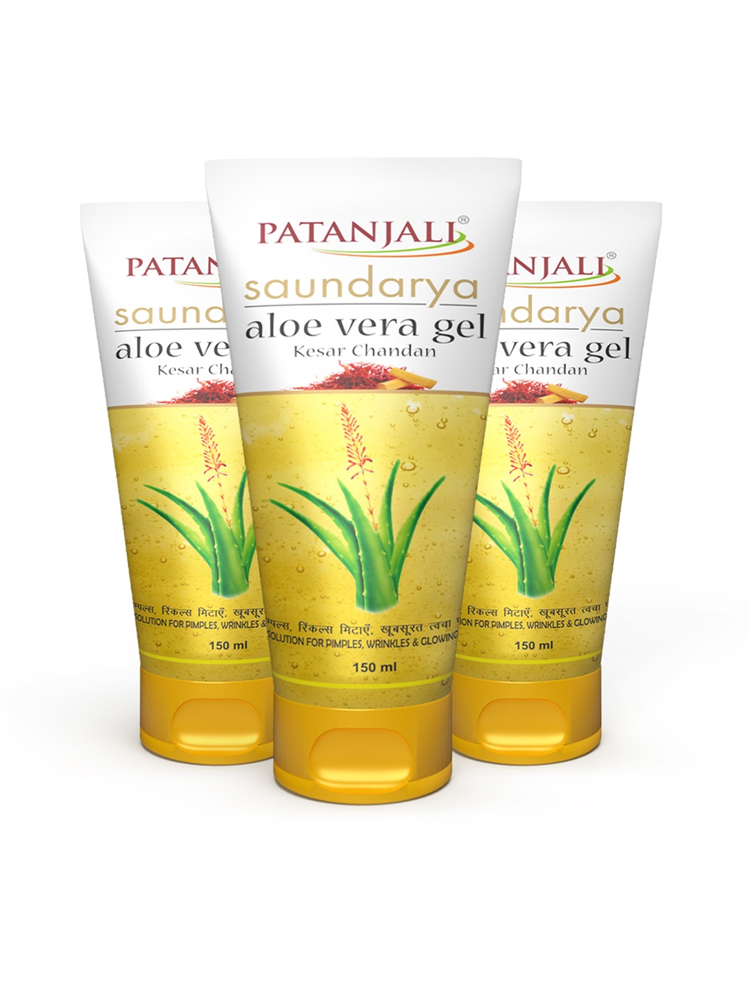 

Patanjali Set of 3 Saundarya Aloe Vera Gel with Kesar Chandan - 150 ml Each, Yellow