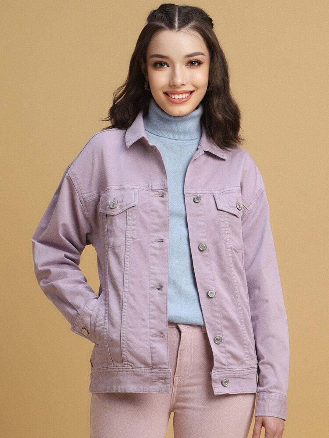 

FOREVER 21 Spread Collar Denim Jacket, Purple