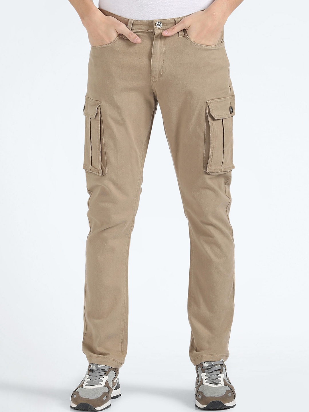 

Flying Machine Men Mid Rise Cargo Trousers, Beige