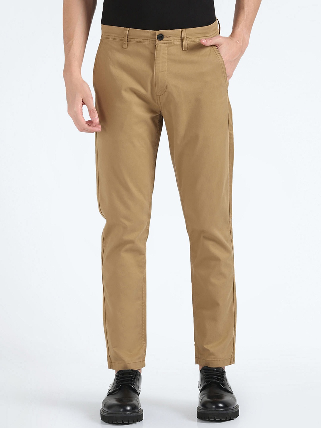 

Flying Machine Men Mid Rise Straight Fit Chinos Trousers, Brown