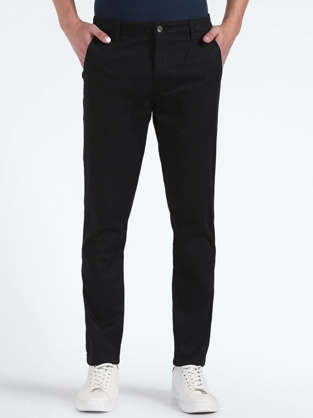 

Flying Machine Men Straight Fit Trousers, Black