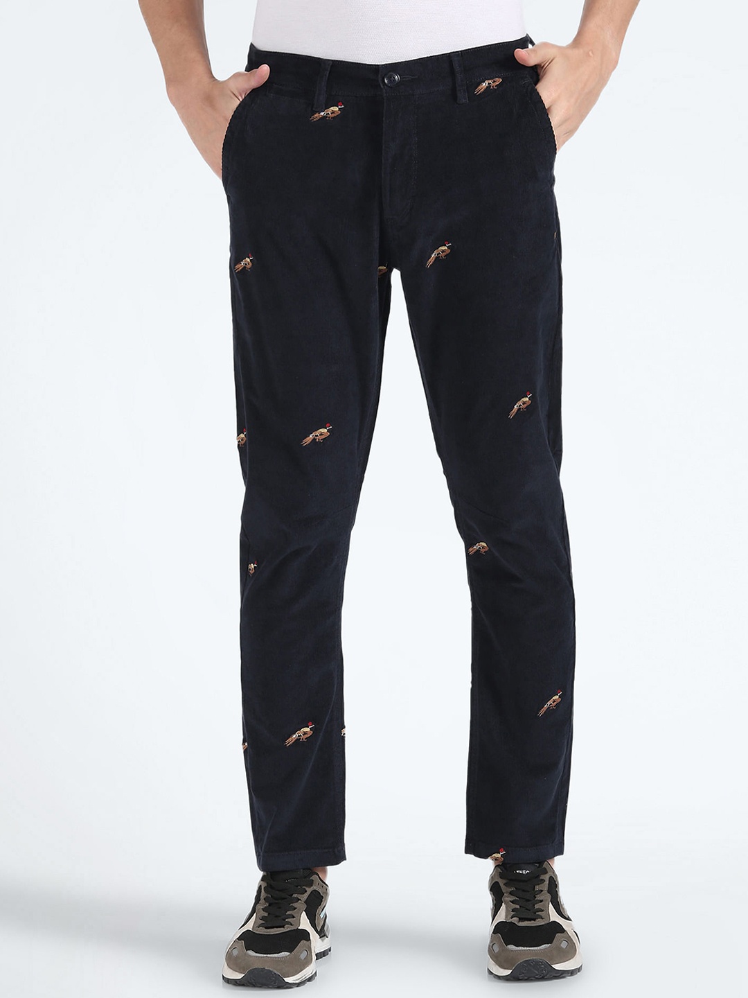 

Flying Machine Men Conversational Printed Straight Fit Trousers, Blue