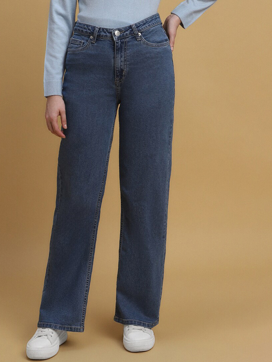

FOREVER 21 Women Navy Blue Mom Fit Mid-Rise Stretchable Jeans