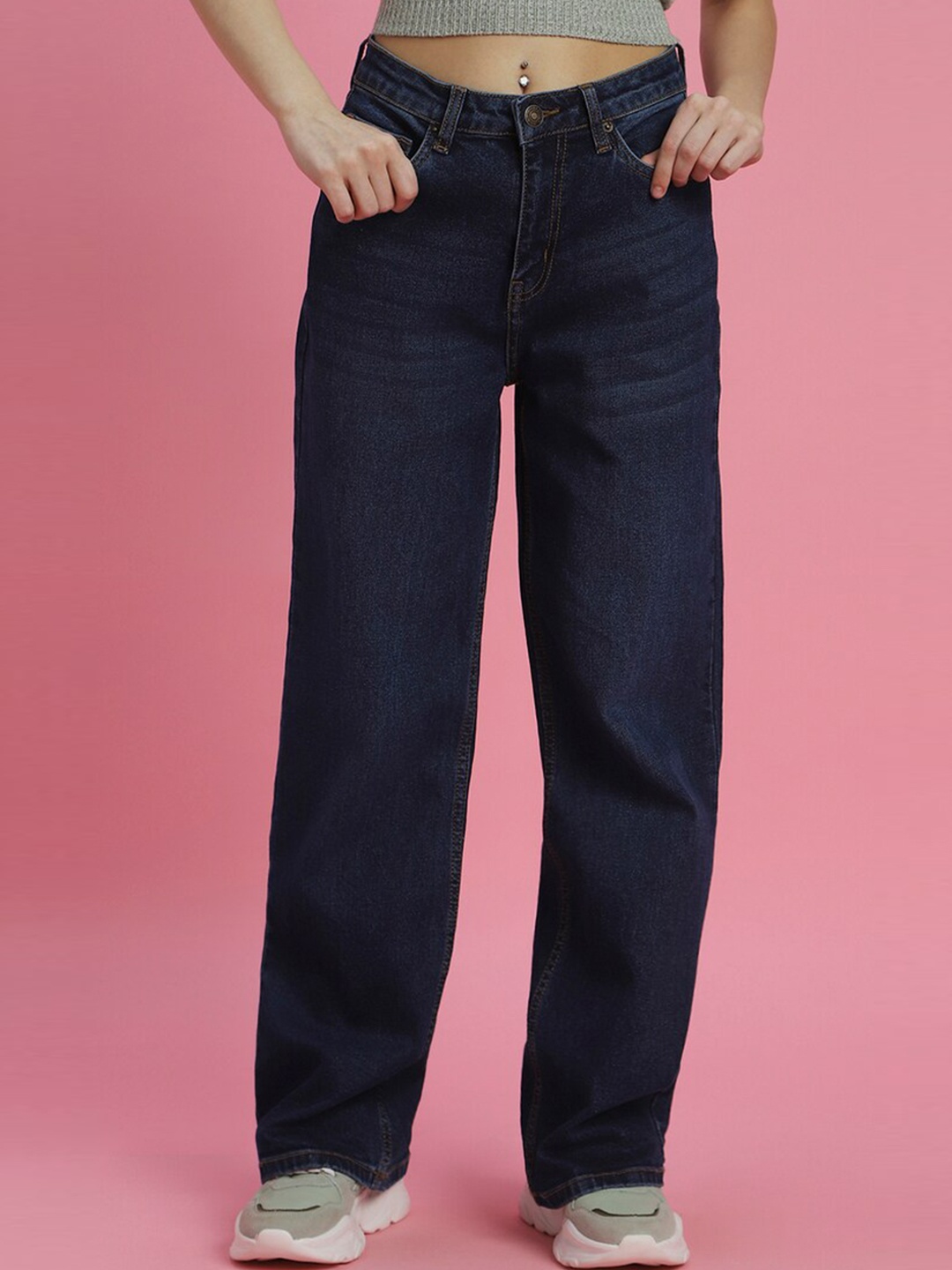 

FOREVER 21 Women Mid Rise Clean Look Stretchable Jeans, Navy blue