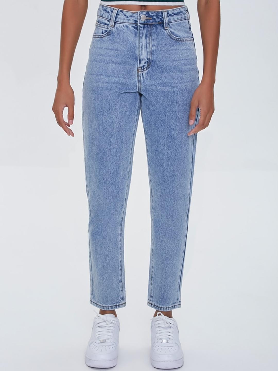 

FOREVER 21 Women Mid Rise Clean Look Pure Cotton Jeans, Blue