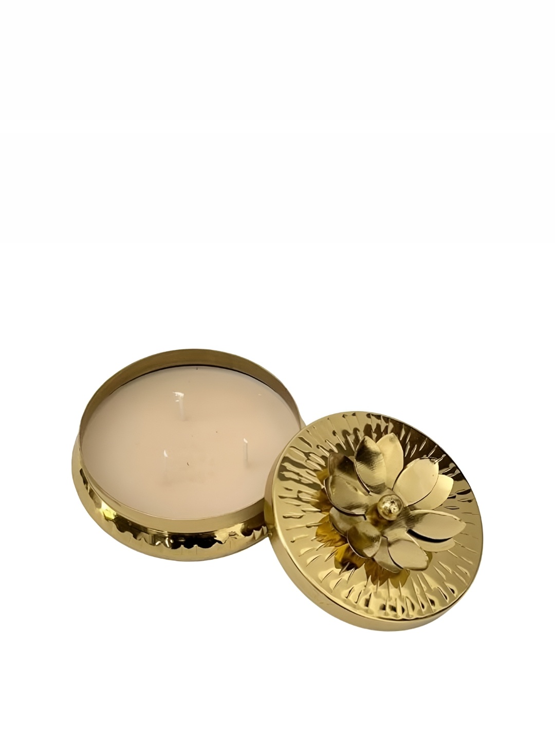 

CasaGold Gold Toned Metal Medium Lotus Soy Wax Scented Candle Jar Showpiece
