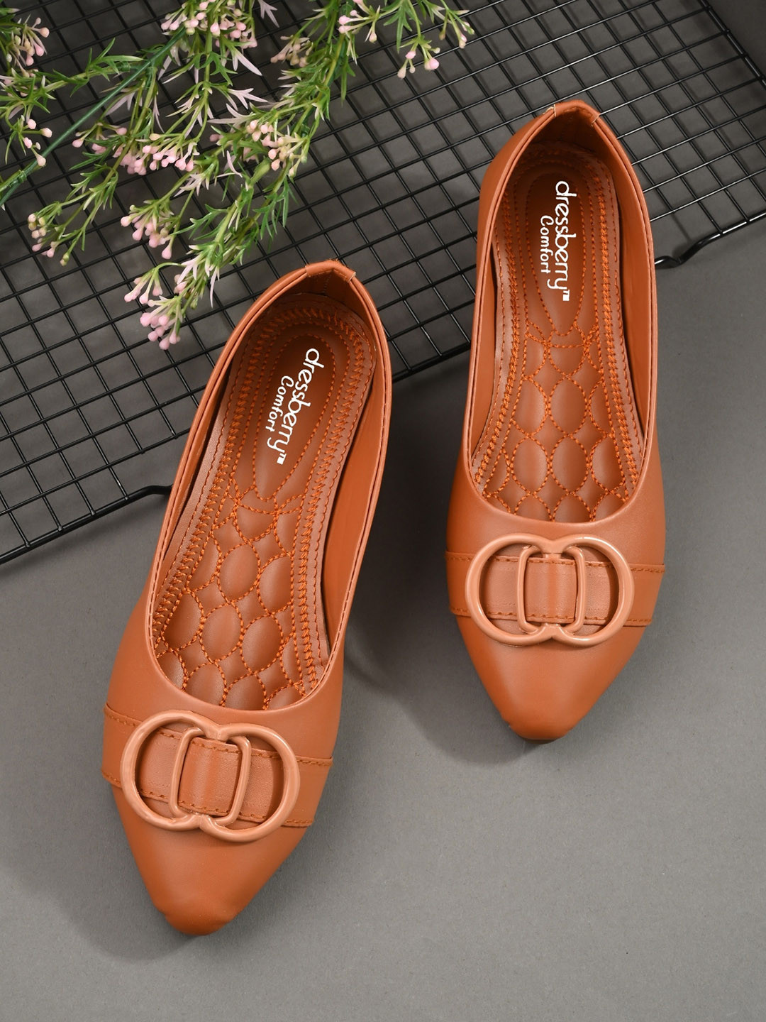

DressBerry Tan Round Toe Slip-On Ballerinas