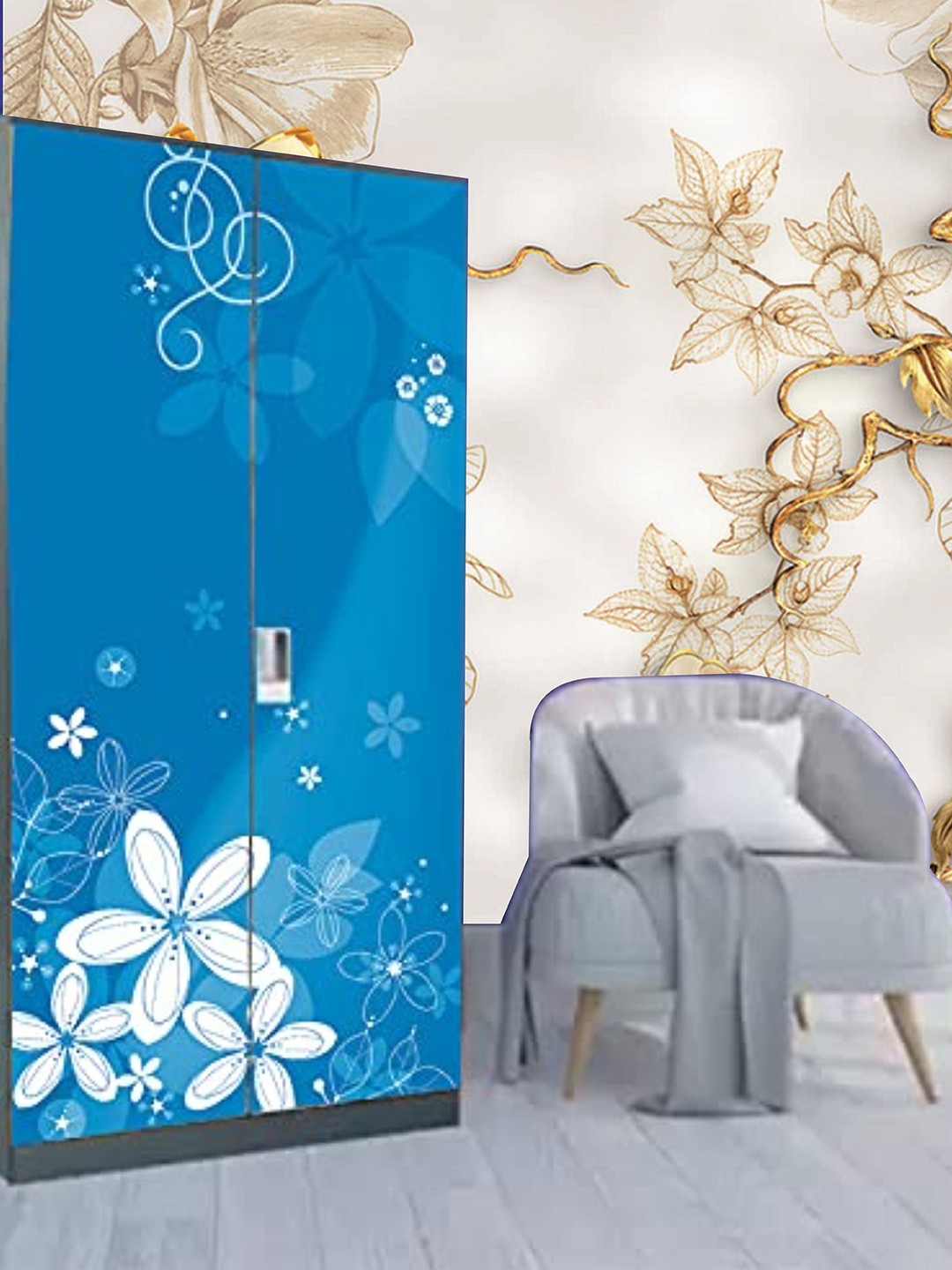 

KSHIRSA Gold Toned & White Floral Self Adhesive Waterproof Removable Wall Stickers