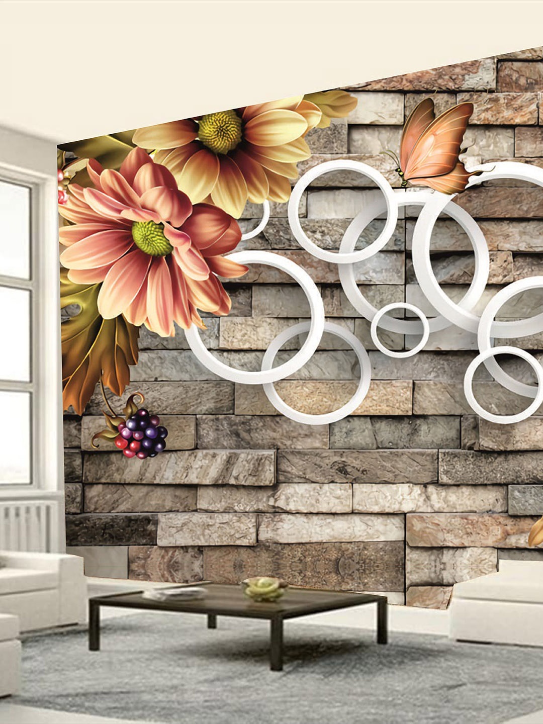 

KSHIRSA Pink & Grey Floral Self Adhesive Waterproof Removable Wall Stickers