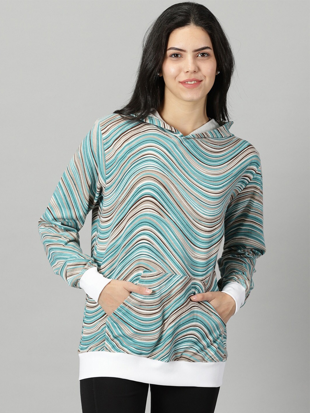 

Rodzen Abstract Printed Hooded Cotton Sweatshirt, Green