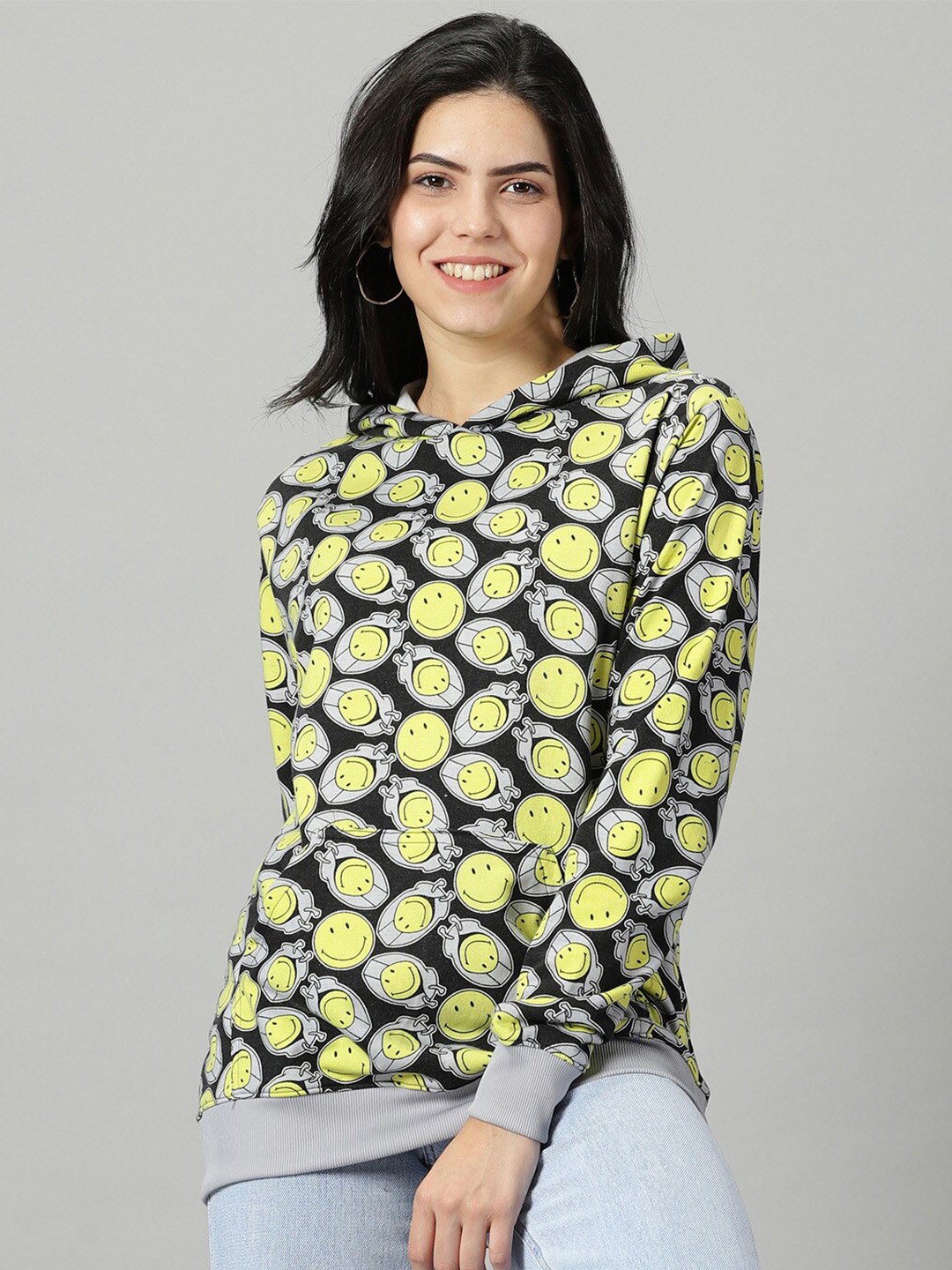 

Rodzen Conversational Printed Hooded Cotton Pullover Sweatshirt, Black
