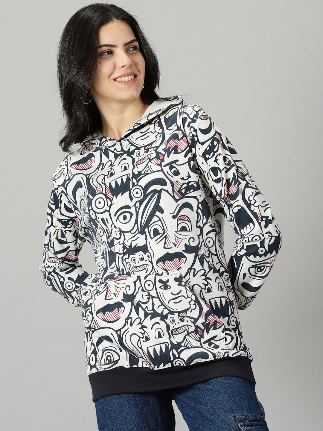 

Rodzen Conversational Printed Hooded Cotton Sweatshirt, Cream