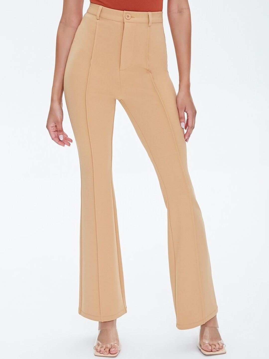 

FOREVER 21 Women Mid-Rise Bootcut Trousers, Khaki