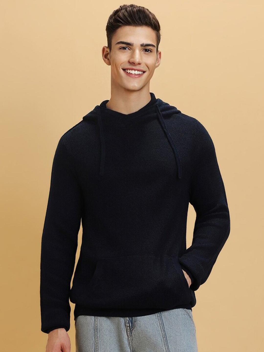 

FOREVER 21 Hooded Acrylic Pullover, Navy blue