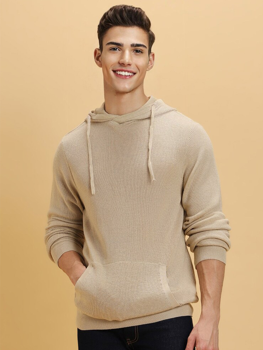 

FOREVER 21 Hooded Acrylic Pullover, Beige