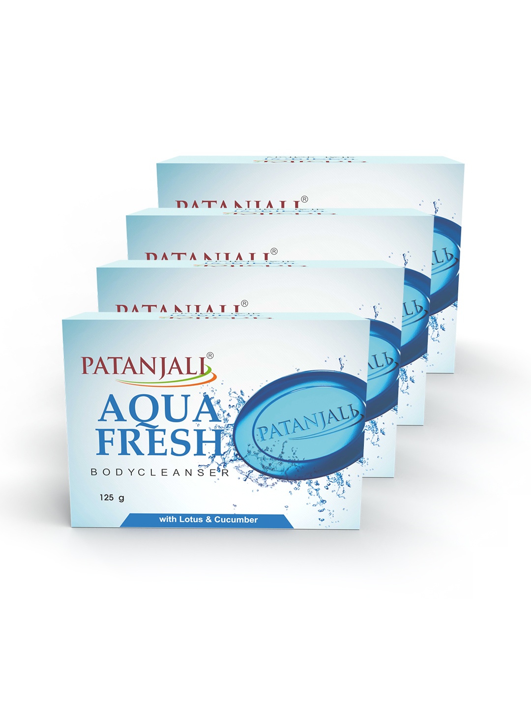 

Patanjali Set of 4 Aqua Fresh Body Cleanser Soap with Cucumber - 125 g Each, Blue