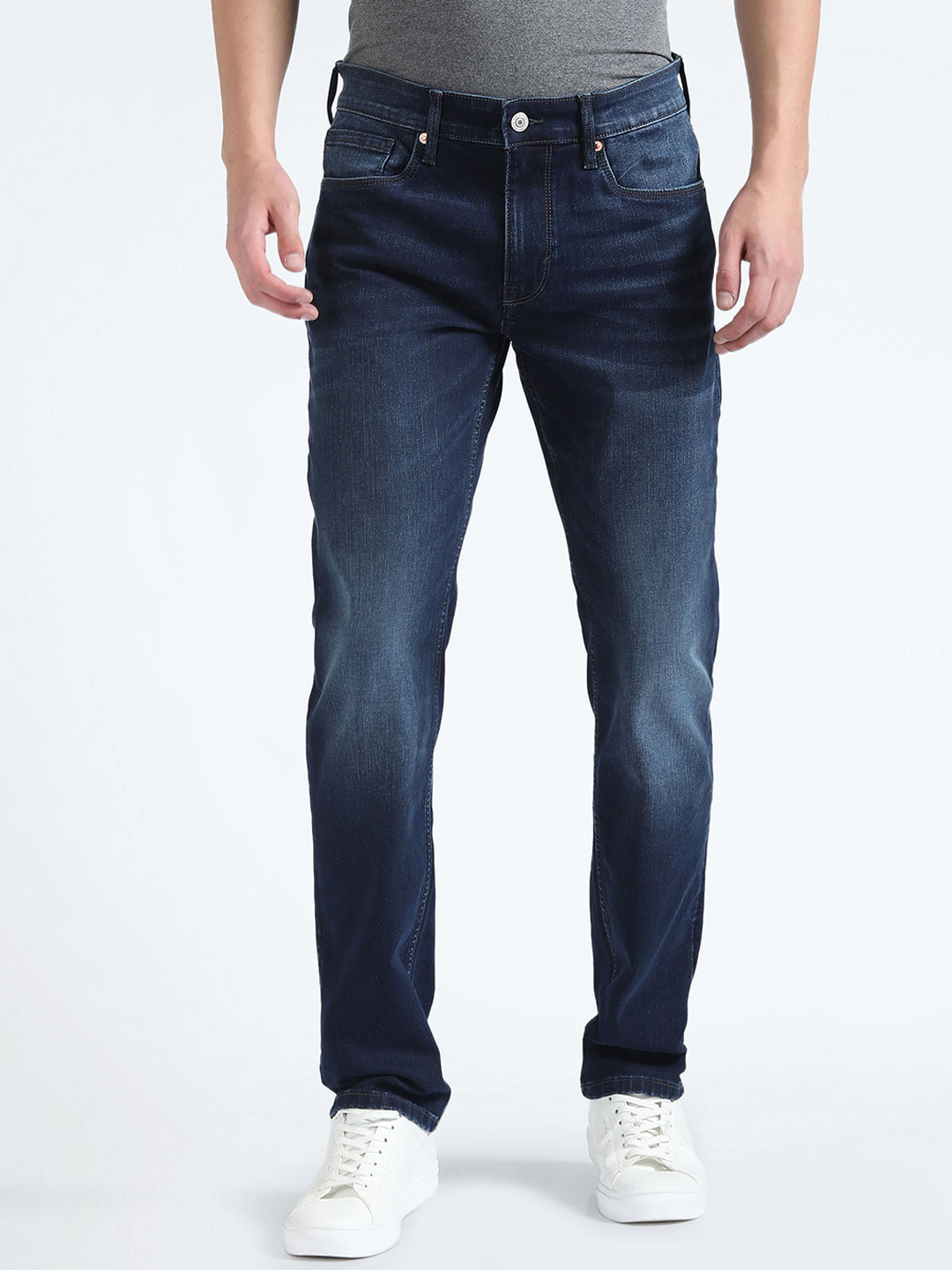 

Flying Machine Men Mid-Rise Slim Straight Fit Light Fade Jeans, Navy blue