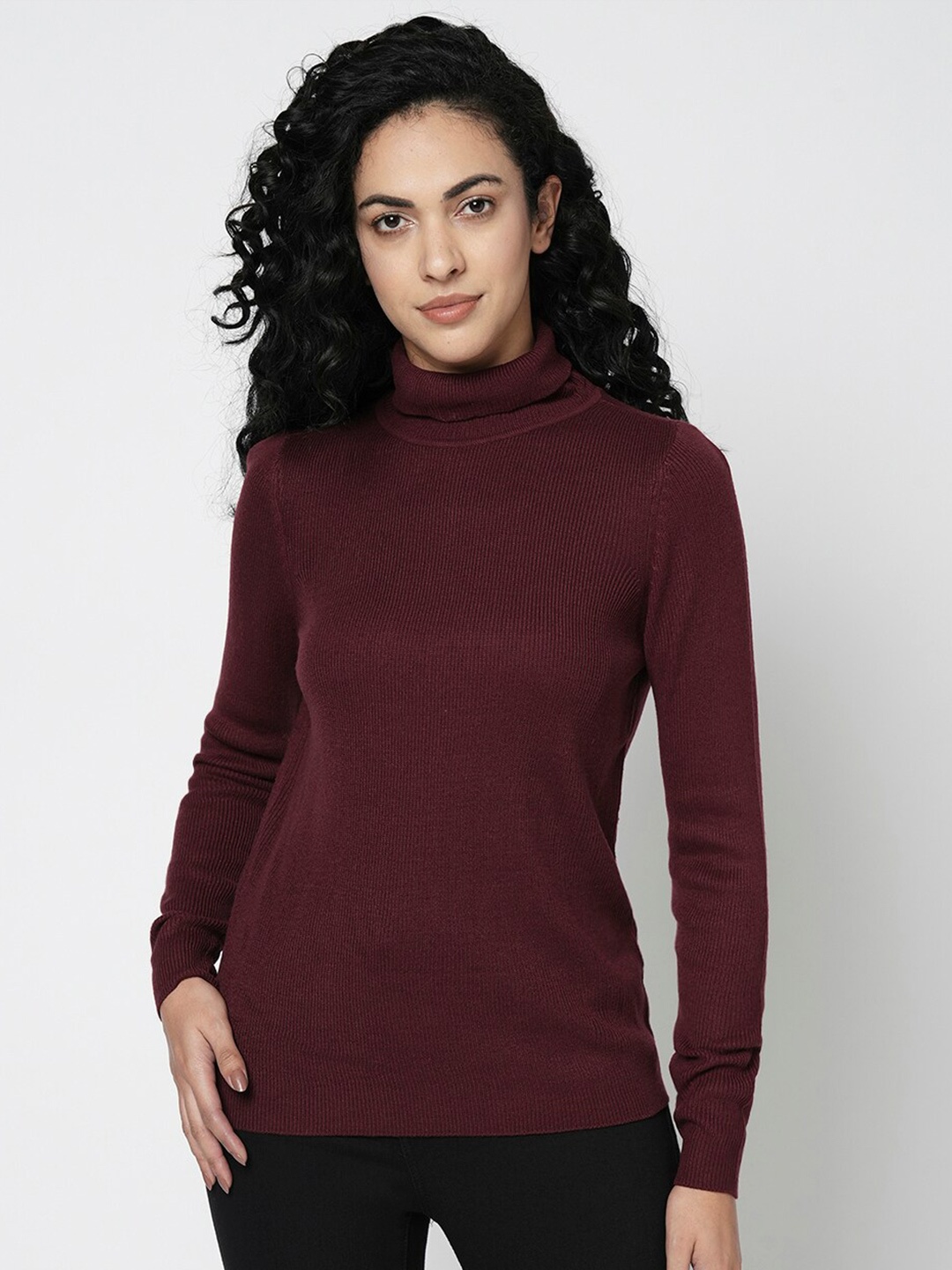 

Vero Moda Ribbed Turtle Neck Acrylic Pullover Sweater, Maroon