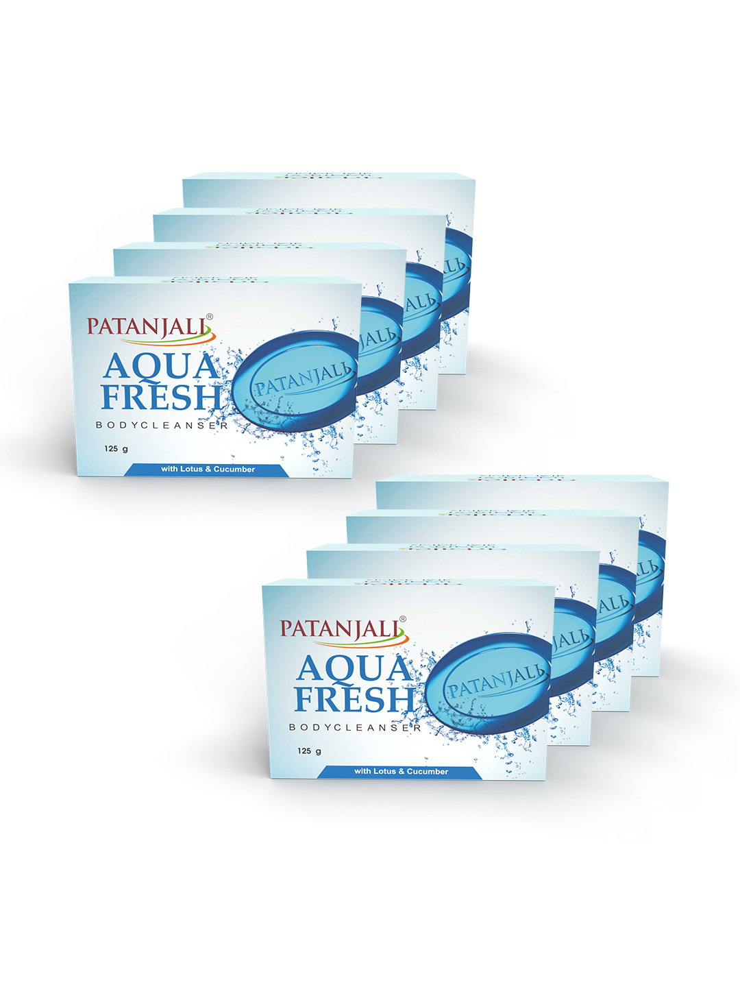 

Patanjali Set of 8 Aqua Fresh Body Cleanser Soap with Cucumber - 125 g Each, Blue