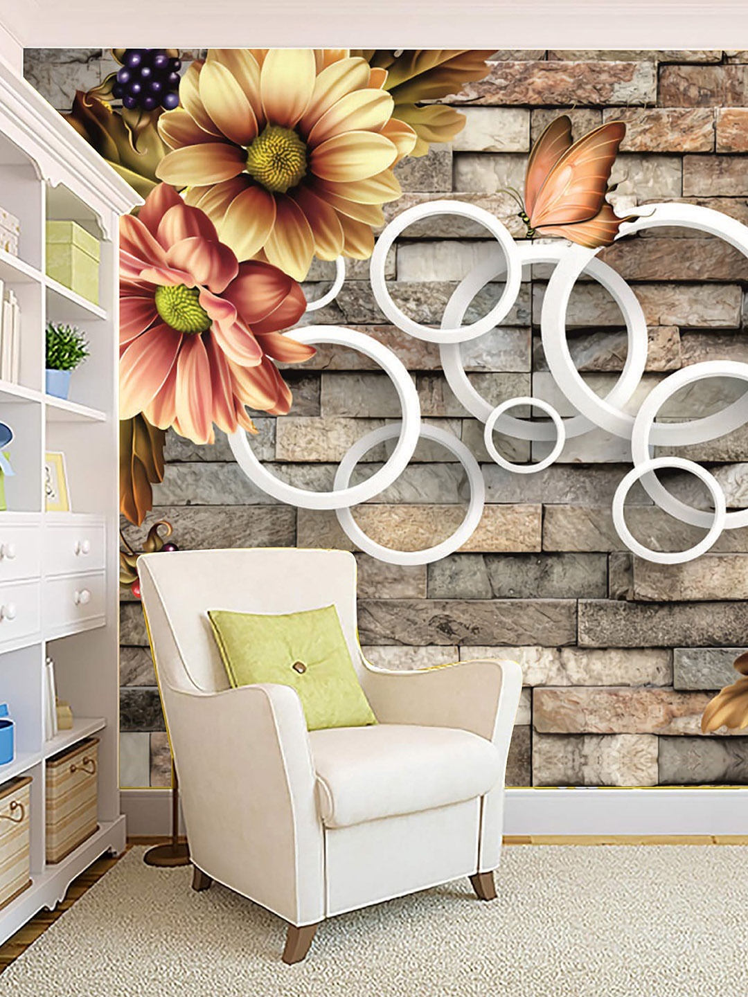 

KSHIRSA Grey & Beige Floral Self Adhesive Waterproof Removable Wallpaper
